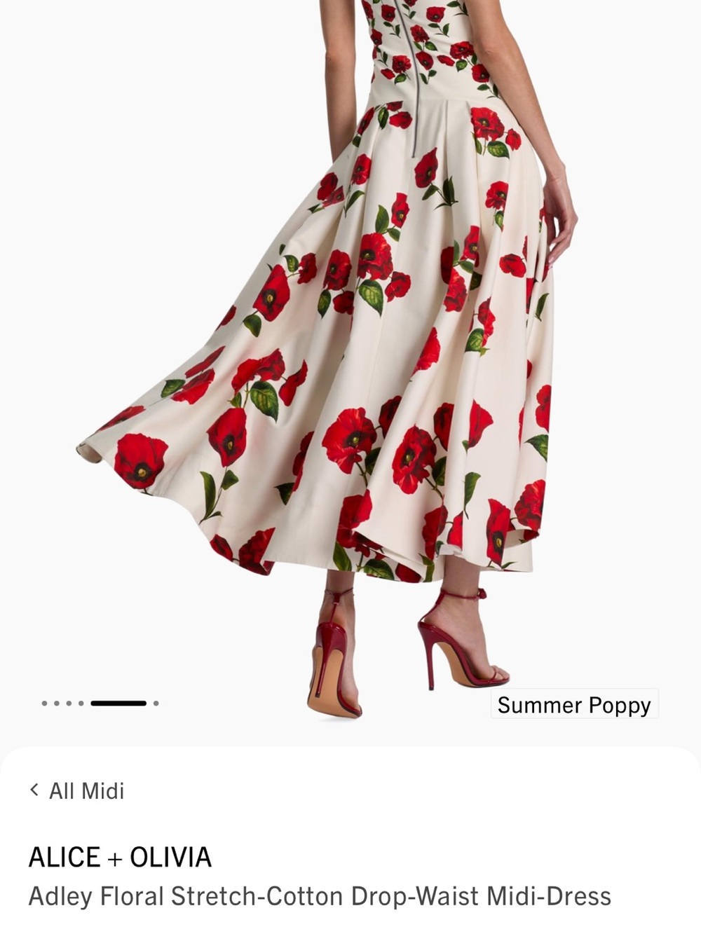 Alice + Olivia White Midi Dress with Red Poppy Print - Picture 7 of 7